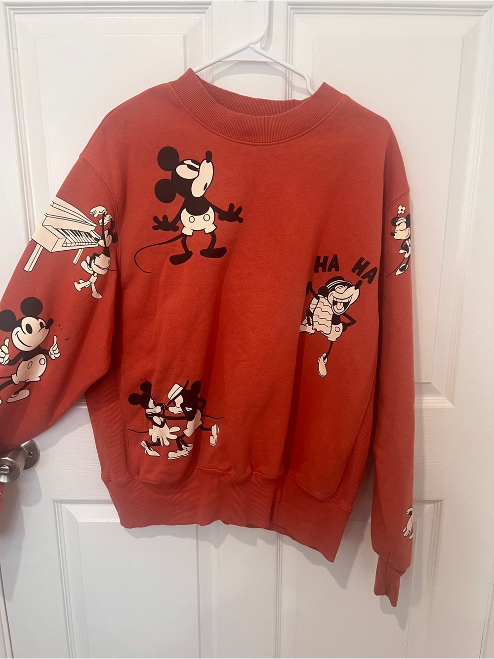 Disney Women's Rust Red Mickey Graphic Crewneck Sweatshirt